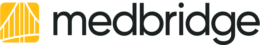 Medbridge logo with a yellow and white bridge graphic and the word "medbridge" in bold black lowercase letters.